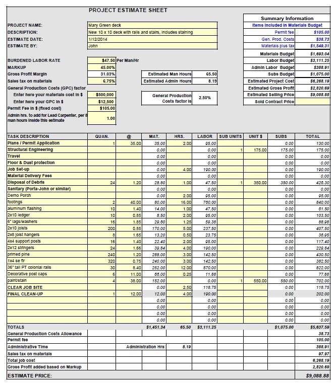 20 General Contractor Estimate Template Free Popular Templates Design