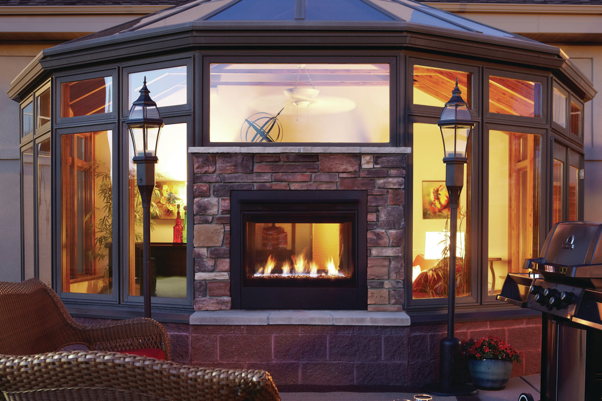 fireplace sided gas double two heat modern glo outdoor fireplaces twilight remodeling