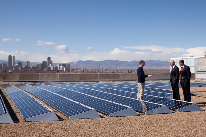 Then-President Barack Obama with then-Vice President, now President-elect, Joe Biden speaks with Namasté Solar Electric co-founder Blake Jones at the Denver Museum of Nature and Science in February 2009.
Official White House Photo by Pete Souza.