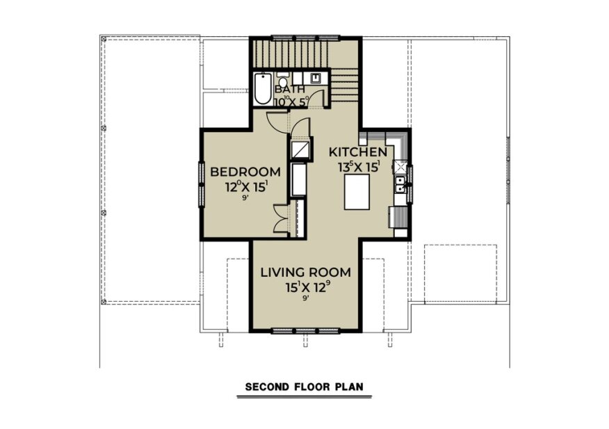Garage plan with workshop and living space, upper level. See details at Houseplans.com.