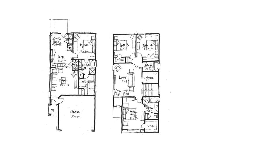 Too Close for Comfort This plan achieves the goal of two master bedrooms—one upstairs and one downstairs—but the first floor doesn’t have much elbow room.