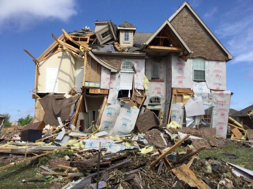 Lower-story walls in this home lacked the shear capacity to withstand straight-line winds estimated at 90 to 95 mph.