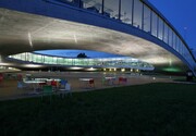 Rolex Learning Center, EPFL, Lausanne, Switzerland. Exterior view by night