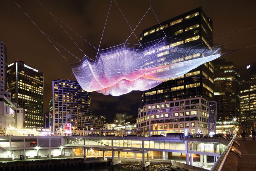 “Skies Painted With Unnumbered Sparks,” was designed in 2014 for the 30th Anniversary of the Ted Talks (below). The 745-foot-long artwork was installed in Vancouver, Canada.