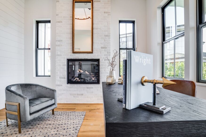 Open home office featuring Chalk Dust TundraBrick from Eldorado Stone