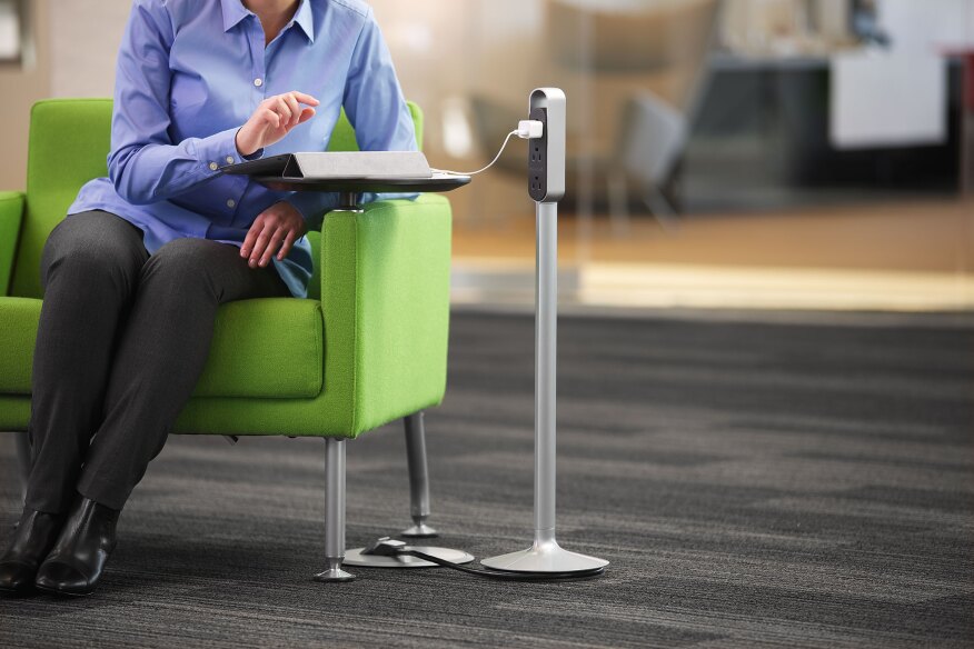The standing power hub can be relocated to other connectors in the floor area.