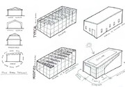 Schematic drawing showing a typical pole barn and our modified version.