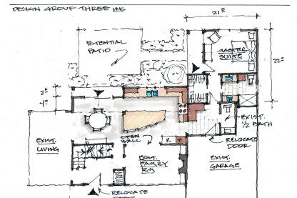 Design Group Three offers freehand concept sketches like this one for no charge, along with a cost proposal. Clients sign a contract for all further design and construction.