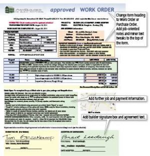 Once signed by the sub and returned to you, the RFQ becomes the approved work order with the addition of your signature and any further job and payment information you want to include. Sent back to the winning sub, this becomes the "contract" for that portion of the job.