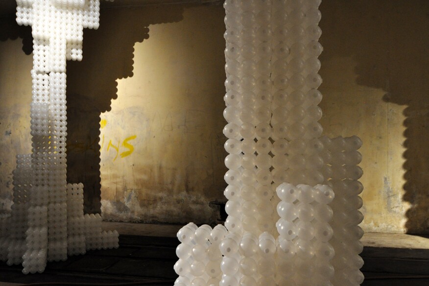 Balls from the National Building Museum's Beach installation over the summer of 2015 were transported to Dupont Underground and assembled in the former streetcar tunnels beneath Washington, D.C.'s Dupont Circle.