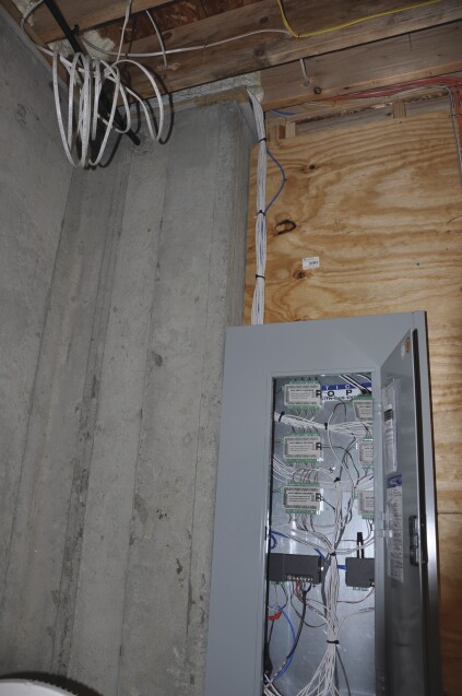 The circuit for each rail segment is wired to a panel in the basement.