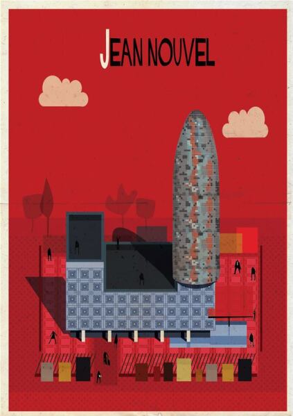 Jean Nouvel's Torre Agbar in Barcelona forms the stem of the "J."