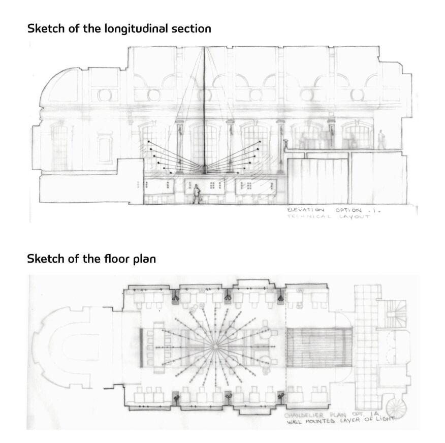 Sketch of the longitudinal section; Sketch of the floor plan