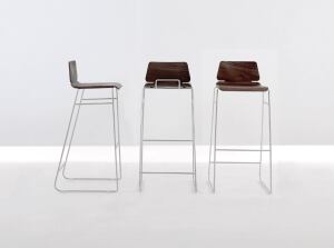 Form barstool
Zeitraum Mobelm distributed by Suite New Yorkwww.suiteny.com
Barstool in molded veneer plywood
Seat in oak, oak-stained black, American cherry, or American walnut
Frame in chrome or matte chrome
17 inches wide by 19 2/3 inches deep by 38 1/2 inches high with a 31 1/2-inch-high seat