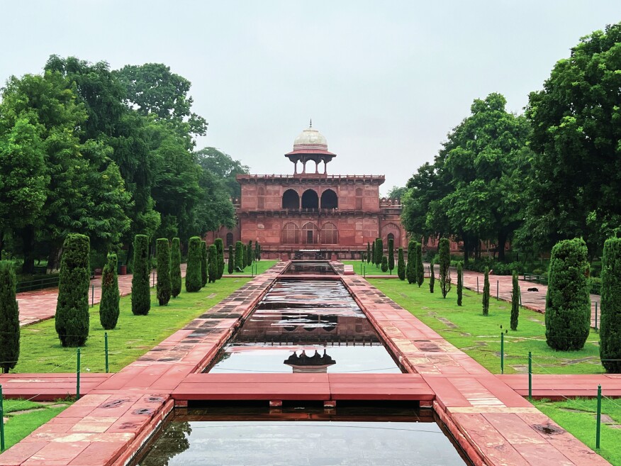 View toward the Taj Mahal's eastern Naubat Khana, or former Drum House, in Agra.