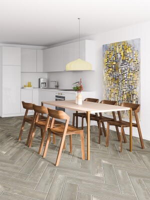 Porcelain wood-look tile is versatile and can be used in wet or dry areas.