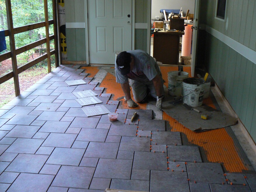 Wood Porch With A Tile Deck Professional Deck Builder