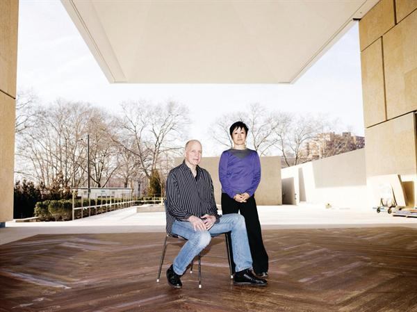 Tod Williams and Billie Tsien in the outdoor patio of the new Barnes.