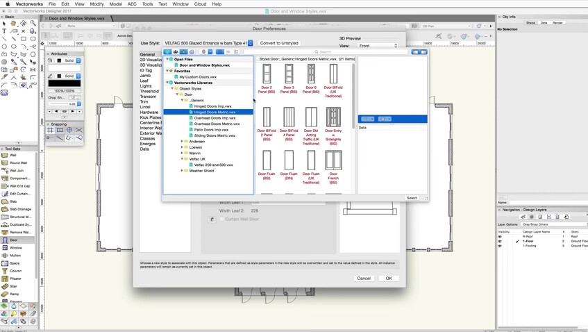 Defining door and window styles in Vectorworks 2017