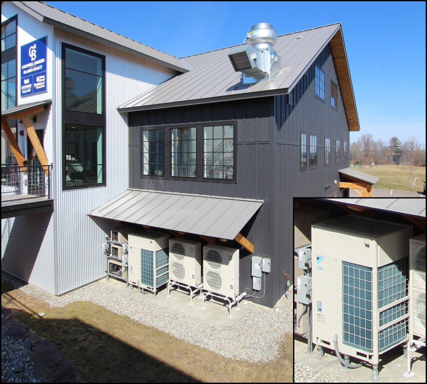A Daikin VRV Aurora HR outdoor unit (see inset photo) supplies heat and cooling simultaneously to 17 indoor units located in offices and work areas on the 3,200-square-foot second floor and 1,000-square-foot third floor. Two smaller multi-split units supply heating and cooling to the first-floor tenants, one of which is a catering business (the caterer’s commercial range hood has two variable-speed blower motors, one for combustion air and one for exhaust air and they each have their own separate controls to help prevent improperly pressurizing the building — positively or negatively).