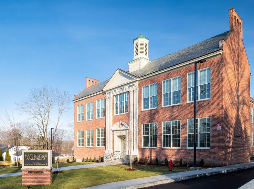 Pennrose has converted a historic school into the Mary D. Stone Apartments, which provides studio, one-, and two-bedroom apartment homes for seniors in the Boston suburb of Auburn.