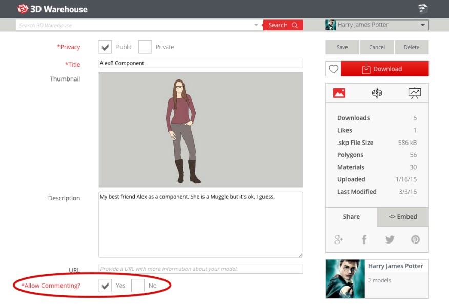 3D Warehouse social features