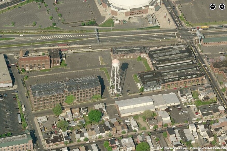 Aerial, Roebling Center campus (north is to the right)