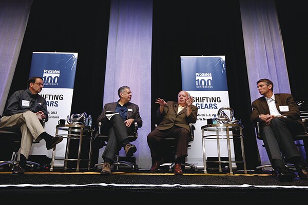 Summit Talks: One session had (from left) BMC’s Peter Alexander, ProSales’ Craig Webb, ABC Supply’s David Luck, and Stock’s Jeff Rea.