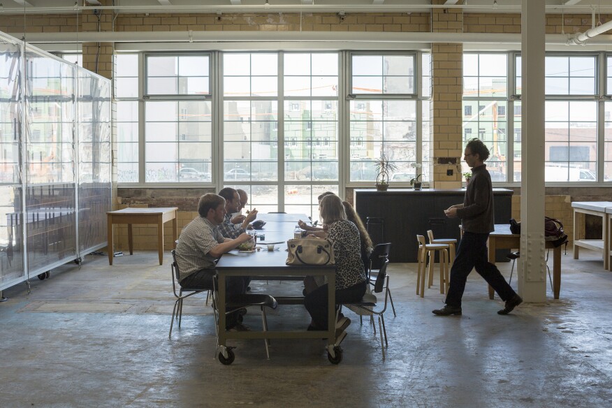 Employees breaking for lunch