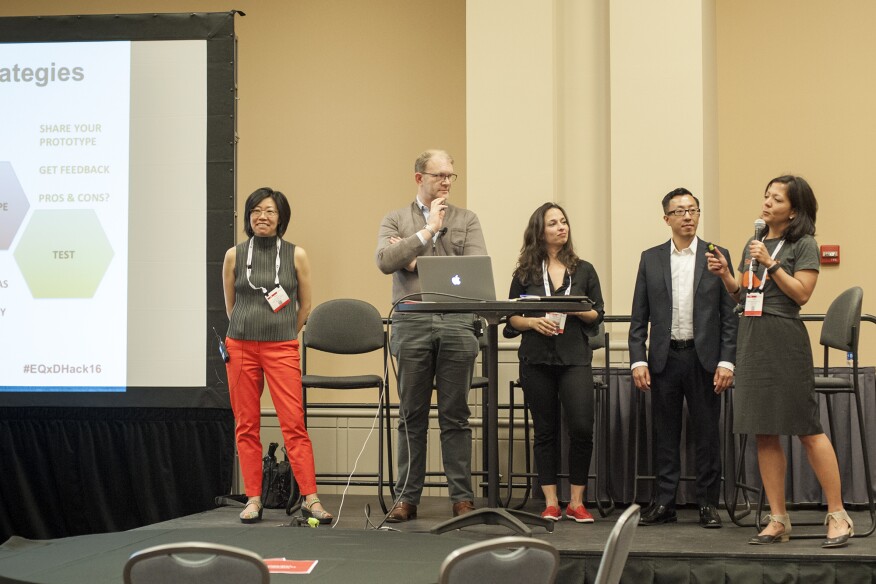 The EQxD hackathon kicked off with inspring talks by Sheng, Bernstein, Mustafa, and Yuen, moderated by Asperin-Clyman.