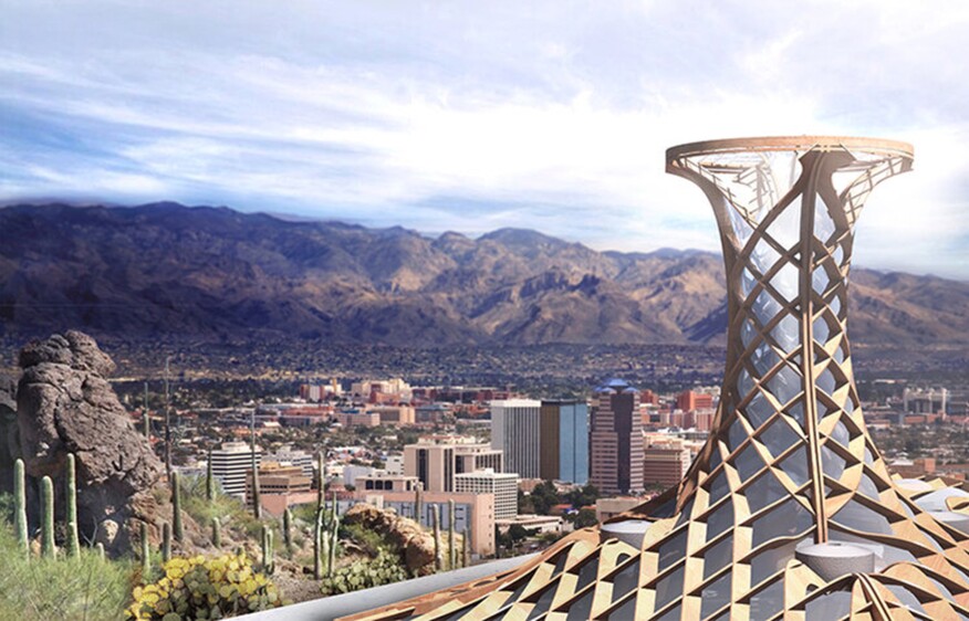A rendering of the Hydroculus—a prototype for building cooling in desert environments designed by Dorit Aviv, assistant professor of architecture at Penn and director of the Thermal Architecture Lab, with colleagues from Princeton University and the University of Arizona.