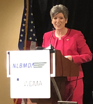 Sen. Joni Ernst, R-Iowa, speaks at the NLBMDA-WDMA Legislative Conference in Washington on March 20, 2018