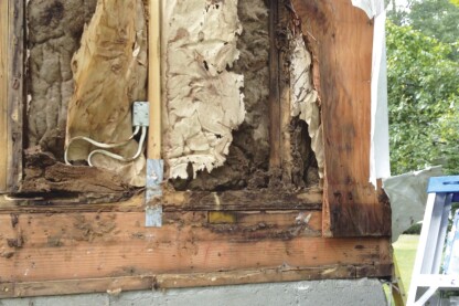 To fix the problem, the author first had to strip away and replace the siding and sheathing.
