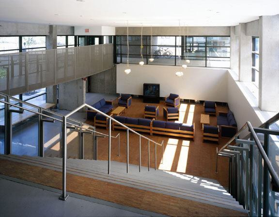 Stabile Hall's double-height entrance lobby can also be a small gallery or theater.