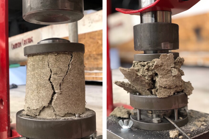 Compression strength testing of DWB sample