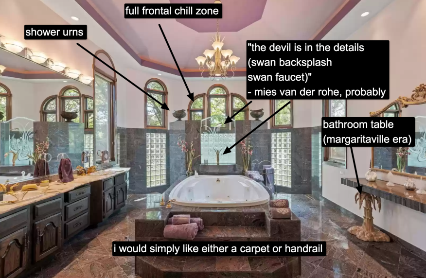 Marked-up real estate images posted on McMansion Hell by Kate Wagner