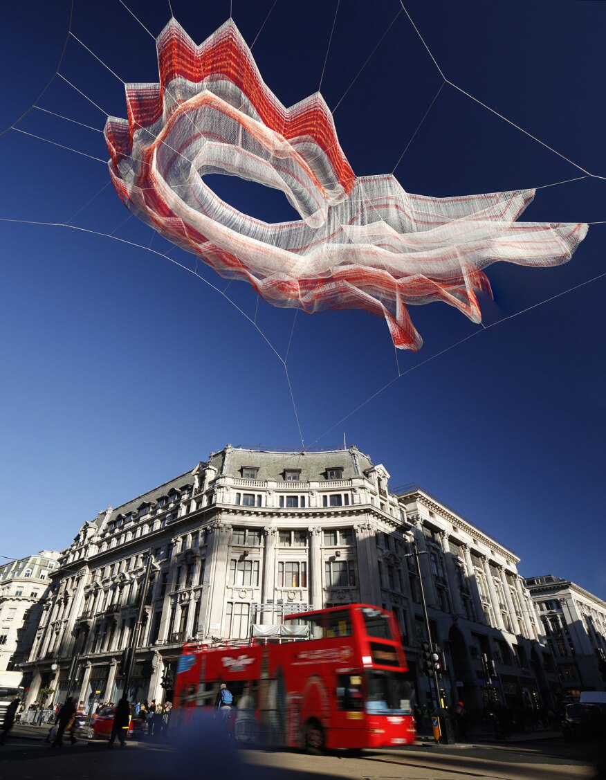 Echelman’s 2015 London installation titled “1.8” as seen during the day.