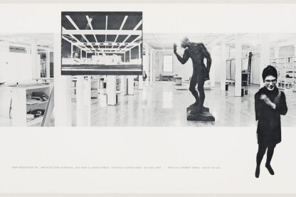 Pier Associates. Composite photograph of Phyllis Lambert and David Fix in their studio, 403–409 East Illinois Street, Chicago, c. 1970, Reproduction. Phyllis Lambert fonds, CCA. © Pier Associates