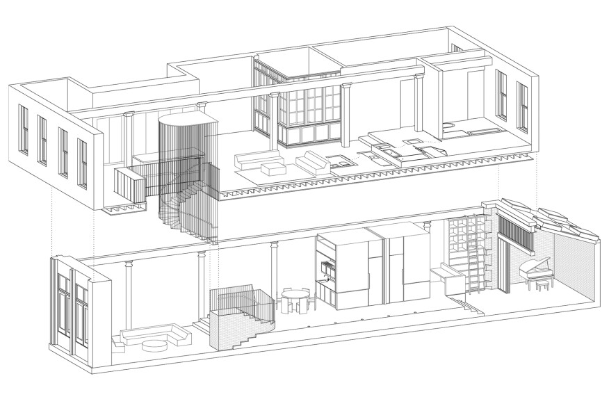 The Raft Loft, in New York City, uses an elevated platform, or raft, that divides the ground floor into three distinct zones.