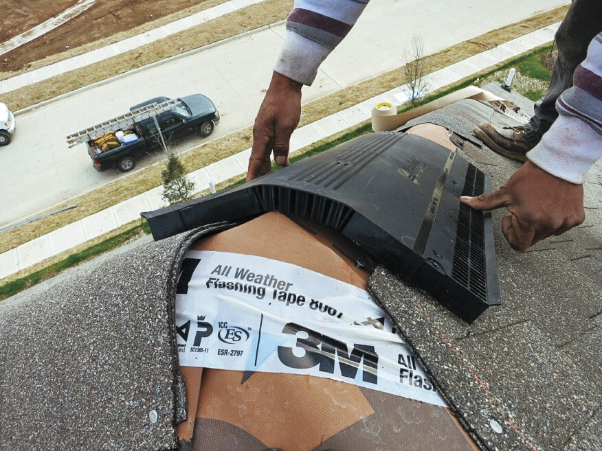 Vapor diffusion ports are located at the top of the roof and designed to relieve water vapor. They can be retrofit on an existing roof by converting an existing ridge vent, but you will need to cover the roof opening with a vapor-open air barrier, and block off any soffit vents or other vents lower on the roof. (Photo courtesy Building Science Corporation)