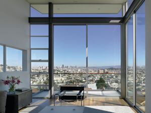 The home features a scenic view of San Francisco and an open floor plan.