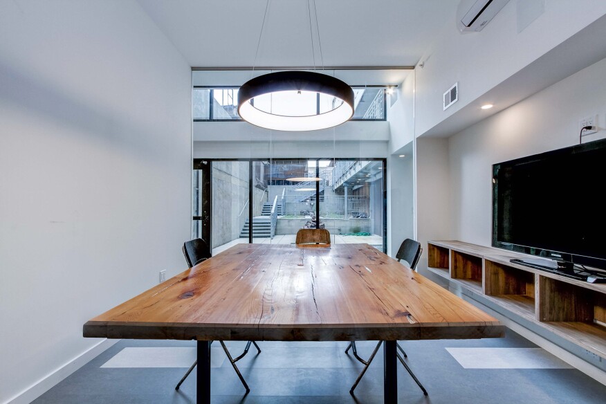 Basement office space overlooking terraced courtyard