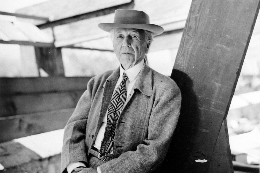 Frank Lloyd Wright in the Taliesin West studio (circa 1950)