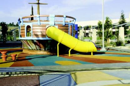 Mariner's Church Plaza, Irvine, Calif. Trademark Concrete Systems, Ventura, Calif. The plaza's concrete surface with sand reveal is attractive and functional. It is part of a 46-acre church campus that serves as a center for social and religious activities.