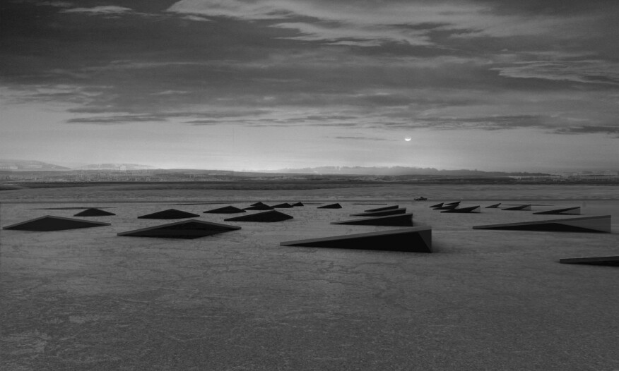 Productora’s 2006 Museo de Arte Contemporáneo de Lima proposal conceives of an underground structure with only a grid of geometric forms peaking through the desert sand.