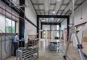 Pre-fabricated steel structural bays, erected over the course of a few days, were customized with squared-off edges, in lieu of the typical tapered edges.