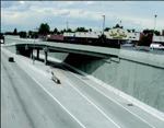 Driving through the corridor, the most visual thing is the concrete—below, above, and along the sides. Even the light rail track, which runs next to the highway, uses concrete ties.
