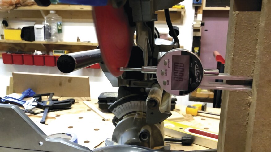 Blade-wobble results were verified by recording the running saw blade in slow motion, and then visually observing if the pin jumped around. Kerf cuts were made in 4-by material and measured with a caliper.