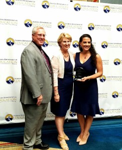 CEMEX accepts the Commissioner’s Business Recognition Award from the Florida Department of Education and Florida Education Foundation Wednesday in Orlando for educational initiatives in Sumter County. From left to right: Sumter County School District Superintendent Rick Shirley, Florida Department of Education Commissioner Pam Stewart, and CEMEX Communications and Public Affairs Manager – Florida Region Jenna Emerson.