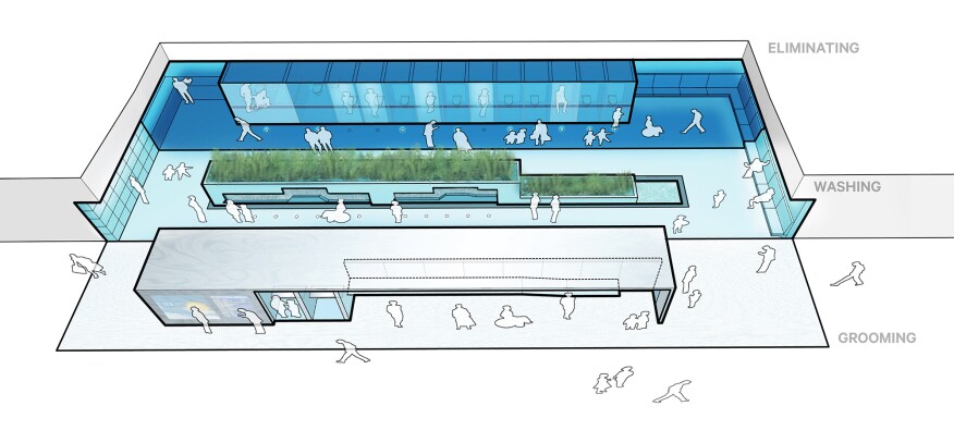 Aerial view of Stalled's airport restroom prototype
